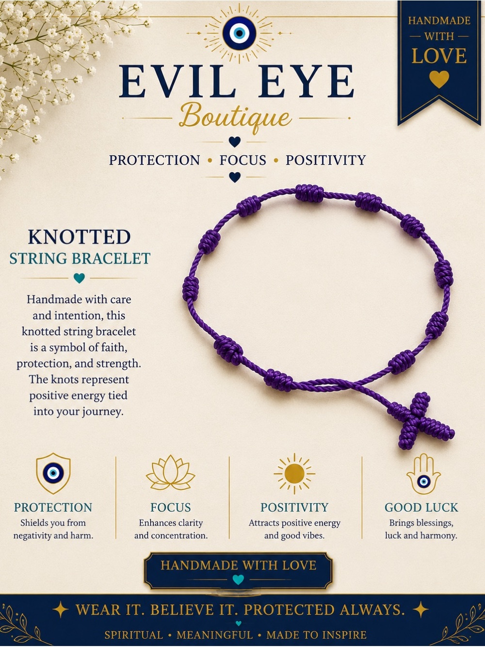 💜✝️Evil Eye Boutique Knotted String Bracelet - Purple✝️💜